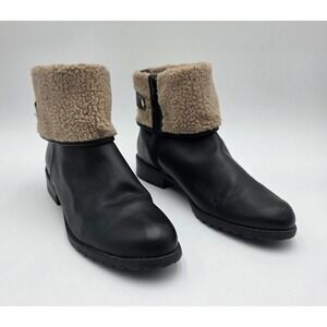 Style & Co Beana Black Faux Fur Trim Ankle Boots Side Zip Lug Sole Women's 9M